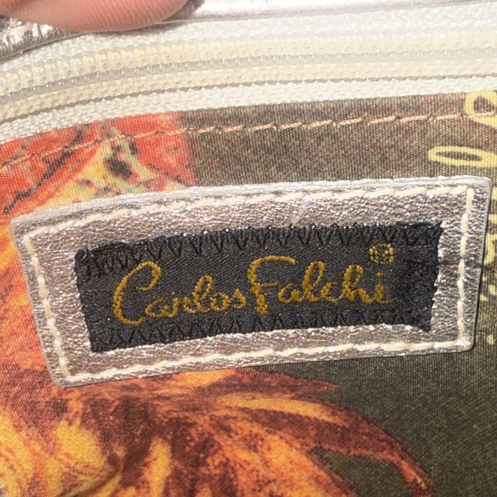 Carlos Falchi Clutch Metallic Leather Crossbody Envelope Chain Strap Purse Bag - Picture 2 of 16